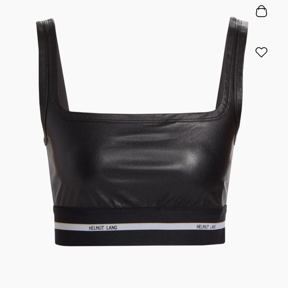 Helmut Lang Tops - Helmut Lang Black Crop Top Logo Band Faux Leather Cotton Spandex